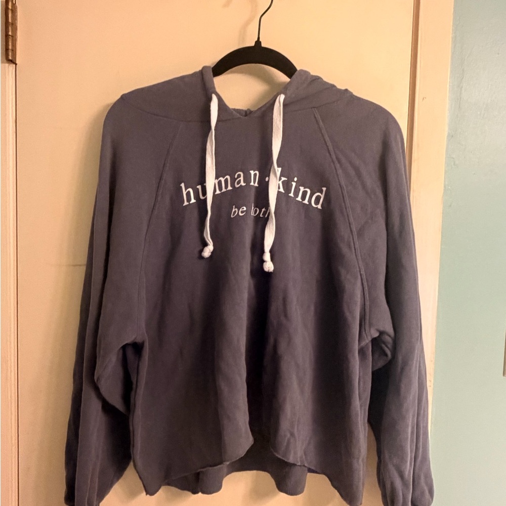 Humankind Navy Blue Pullover Hoodie with White Drawstrings